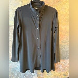 Sympli button up black turtle neck tunic/blouse. Slight hi/lo, unbuttons, sz 8